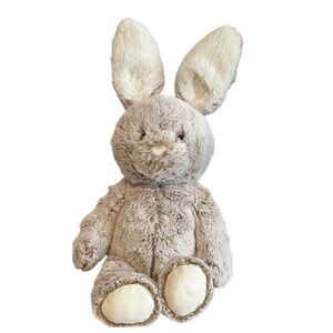 Pottery Barn Kids Fluffy Bunny Plush Embroidered Taupe and Cream 18”